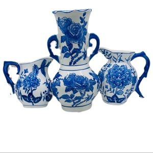 Porcelain Blue White Floral Pocket Vase / Wall Decoration Formalities Baum Bros